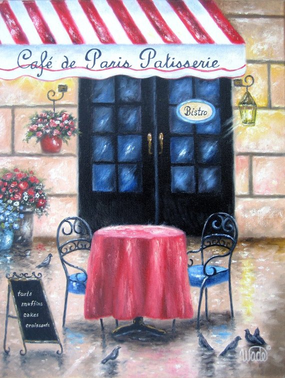570x754 French Cafe Original Painting Cafe Paintings Coffee Shop - French Bistro Painting