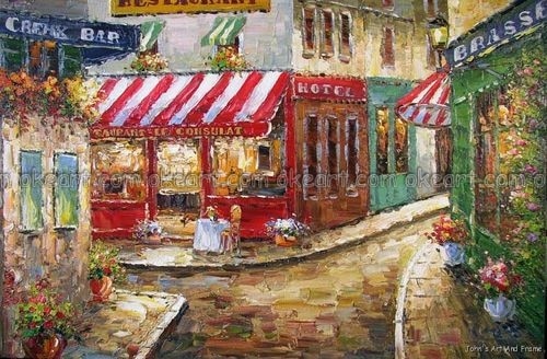 500x328 100% Hand Painted Paris French Restaurant Bar Bistro Cafe - French Bistro Painting