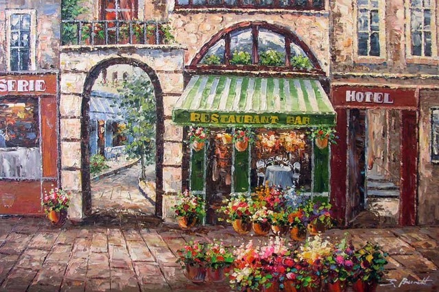 640x426 French Restaurant Parisian Bistro Cafe Art Oil Painting - French Bistro Painting