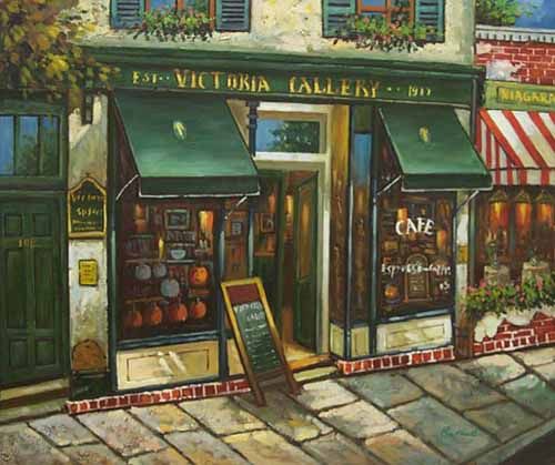 500x419 Museum Quality Oil Painting cst 96french Cafe Bistro's Oil - French Bistro Painting