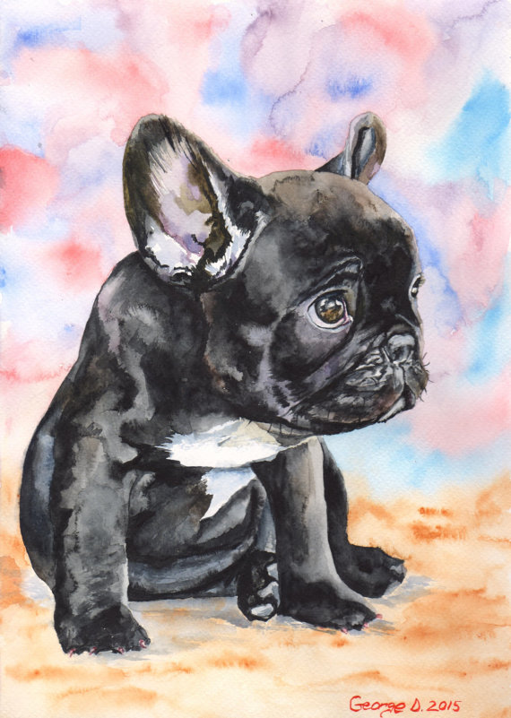 570x801 French Bulldog Print Of The Original Watercolor Painting Art - French Bulldog Painting
