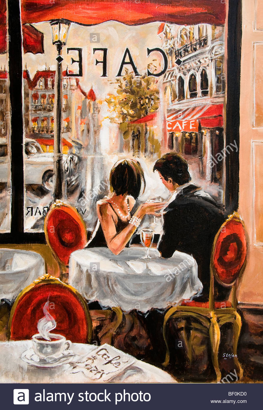 893x1390 Paris France French Painting Bar Cafe Restaurant Stock Photo - French Cafe Painting