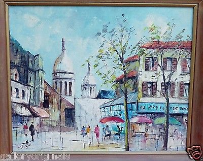 400x317 Vintage French Cafe Oil Painting Signed V.n Brook Brock Au Marie - French Cafe Painting
