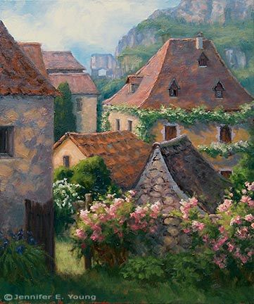 361x432 Paysage Du Village De Peinture St Cirq Lapopietoits - French Country Painting