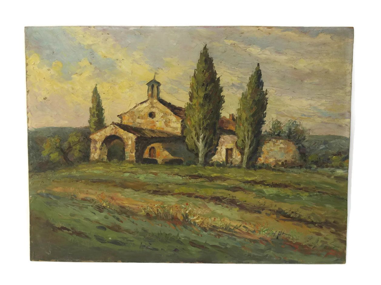 1257x943 French Country Church Painting. Rustic Oil Painting Of Provence - French Country Painting