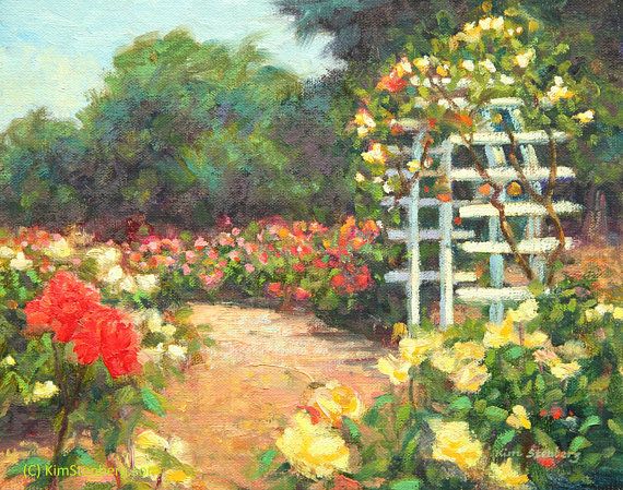 570x449 Rose Arbor Garden French Country Painting Original Oil My - French Country Painting