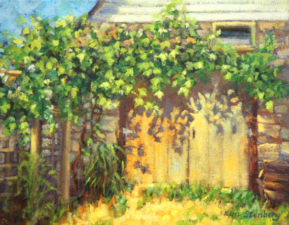 570x443 Stone Cottage Grapevine French Country Painting Original Oil My - French Country Painting