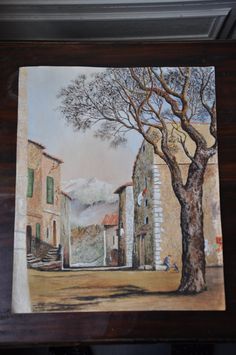 236x355 Antique French Painting, Watercolor Landscape, Vintage French - French Country Painting