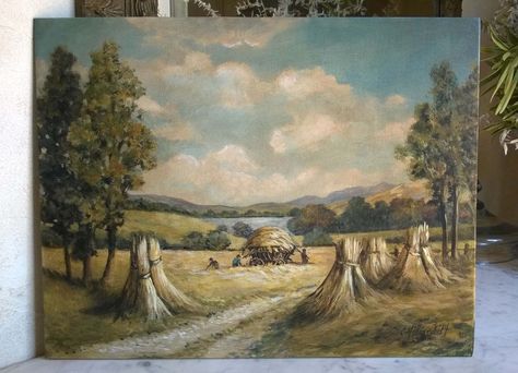 474x342 Antique Oil Painting A French Country Pastoral Scene W Cows - French Country Painting