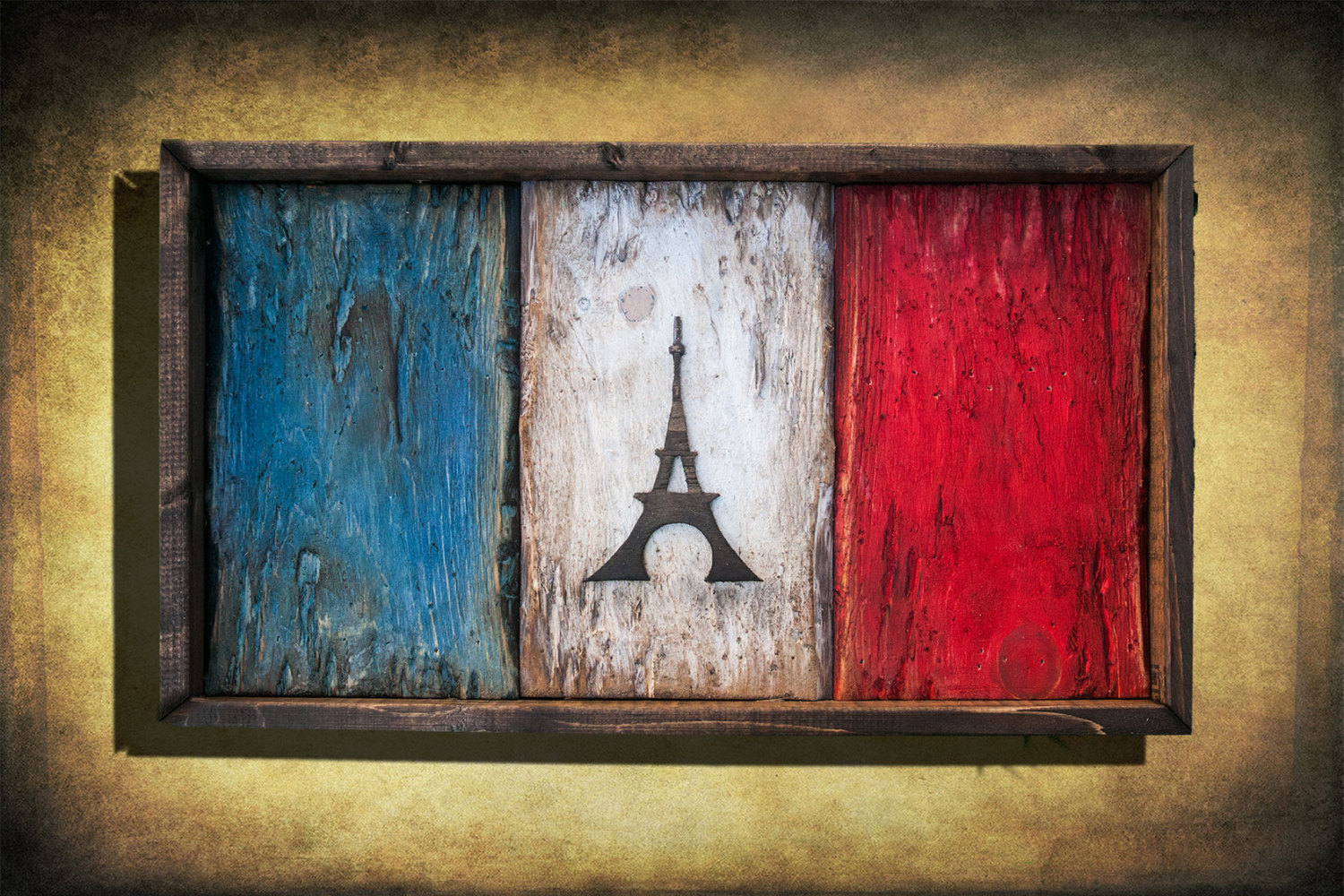 1500x1000 Weathered Wood One Of A Kind French Flag, Wooden, Vintage, Art - French Flag Painting