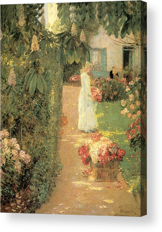 523x750 Gathering Flowers In A French Garden Acrylic Print By Childe Hassam - French Garden Painting