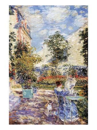 338x450 In A French Garden Art Print By Childe Hassam - French Garden Painting