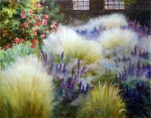300x234 Original Oil Painting On Canvas Impressionism French Garden Scene - French Garden Painting