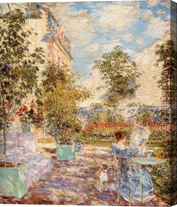 585x682 Childe Hassam In A French Garden Stretched Canvas Painting - French Garden Painting