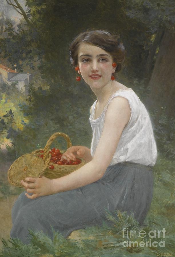 612x900 French The Cherry Girl Painting By Motionage Designs - French Girl Painting