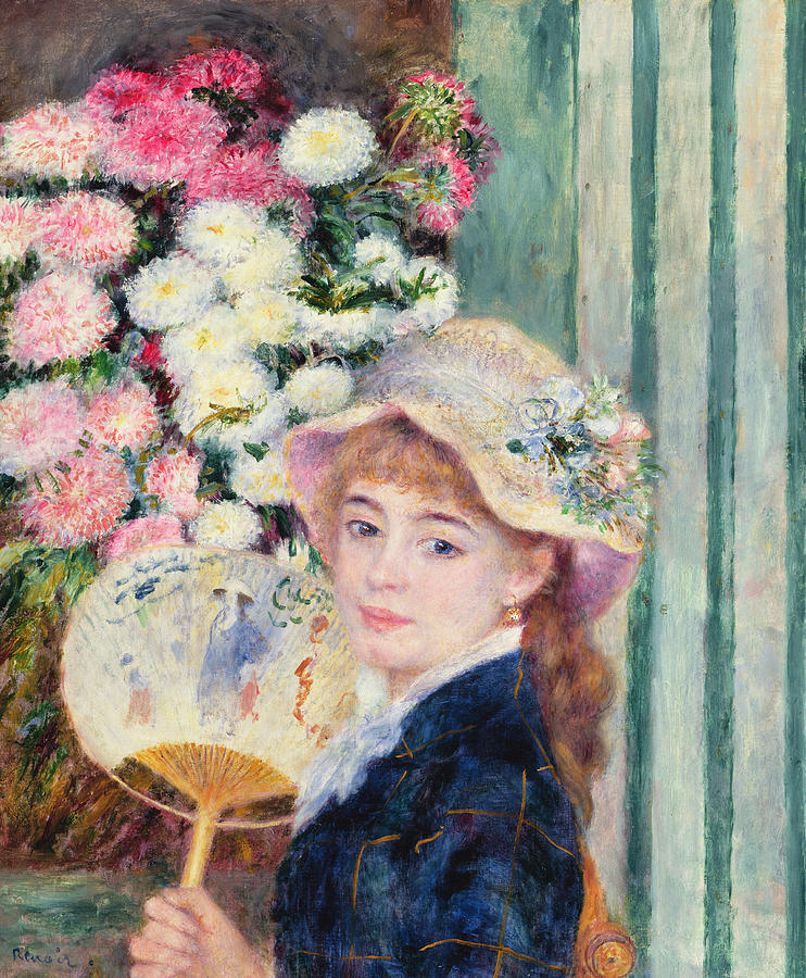 742x900 A French Girl With A Fan Painting By Pierre Auguste Renoir - French Girl Painting