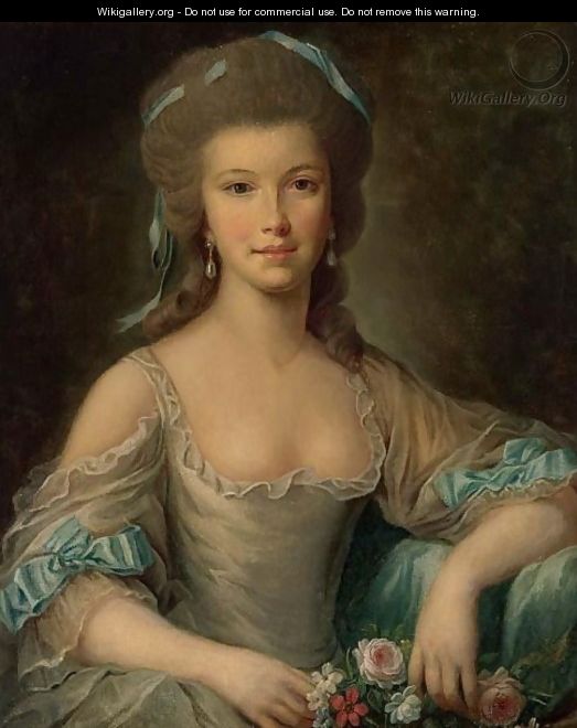 523x660 A Portrait Of An Elegant Lady Seated, Wearing Pearl Pendants - French Girl Painting