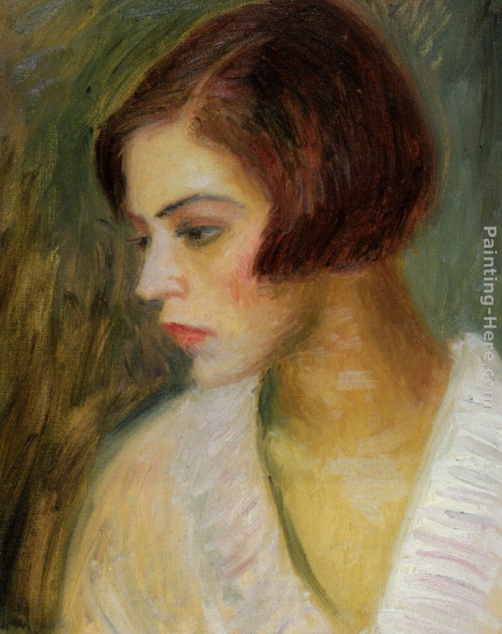 720x910 William Glackens Head Of A French Girl Painting Anysize 50% Off - French Girl Painting