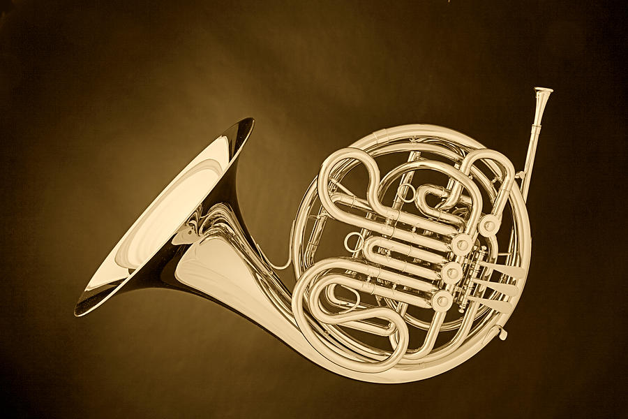 900x600 French Horn In Antique Sepia Photograph By M K Miller - French Horn Painting