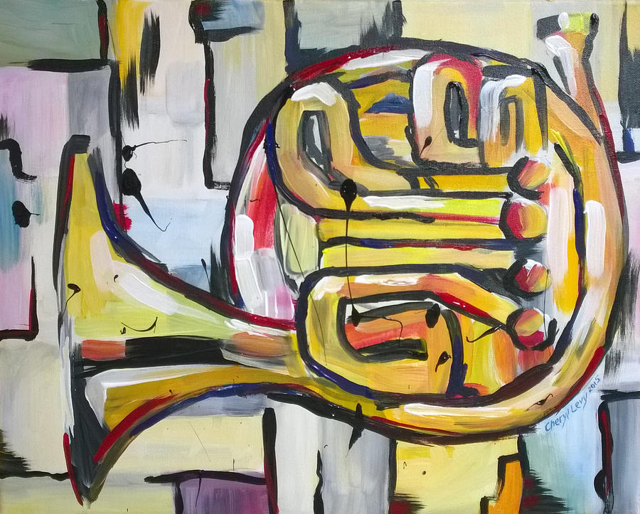900x723 French Horn Painting By Cheryl Levy - French Horn Painting