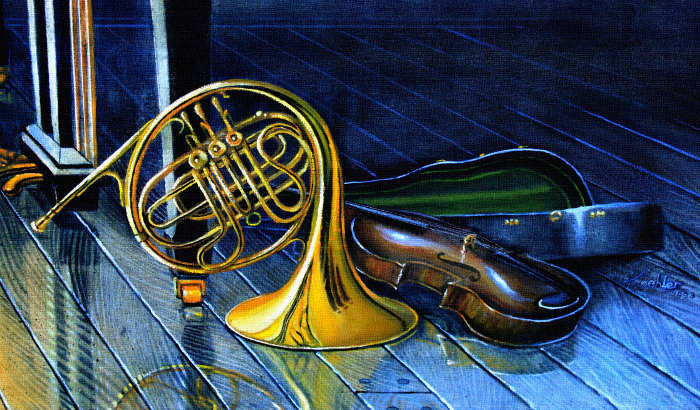 700x410 Music Instrument Paintings - French Horn Painting