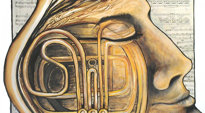 672x372 Painting - French Horn Painting