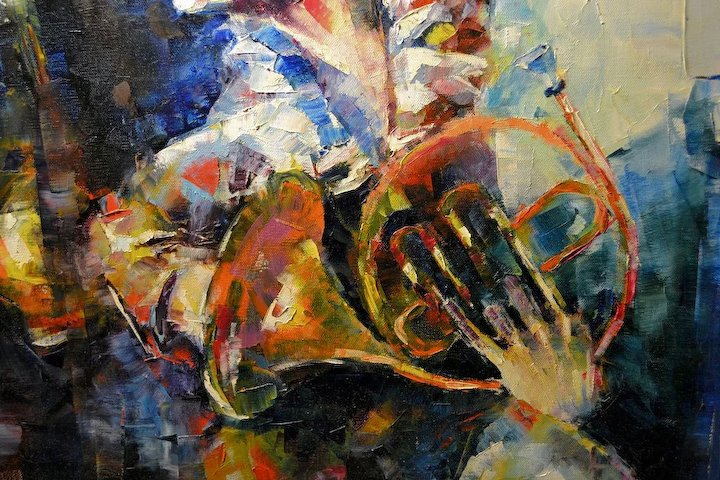 720x480 Vintage Contemporary Impressionist Oil Painting Entitled French - French Horn Painting