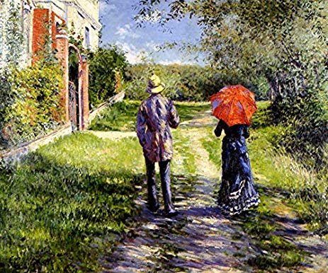 463x386 Rising Road Couple Walking Countryside 1881 French - French Impressionist Painting