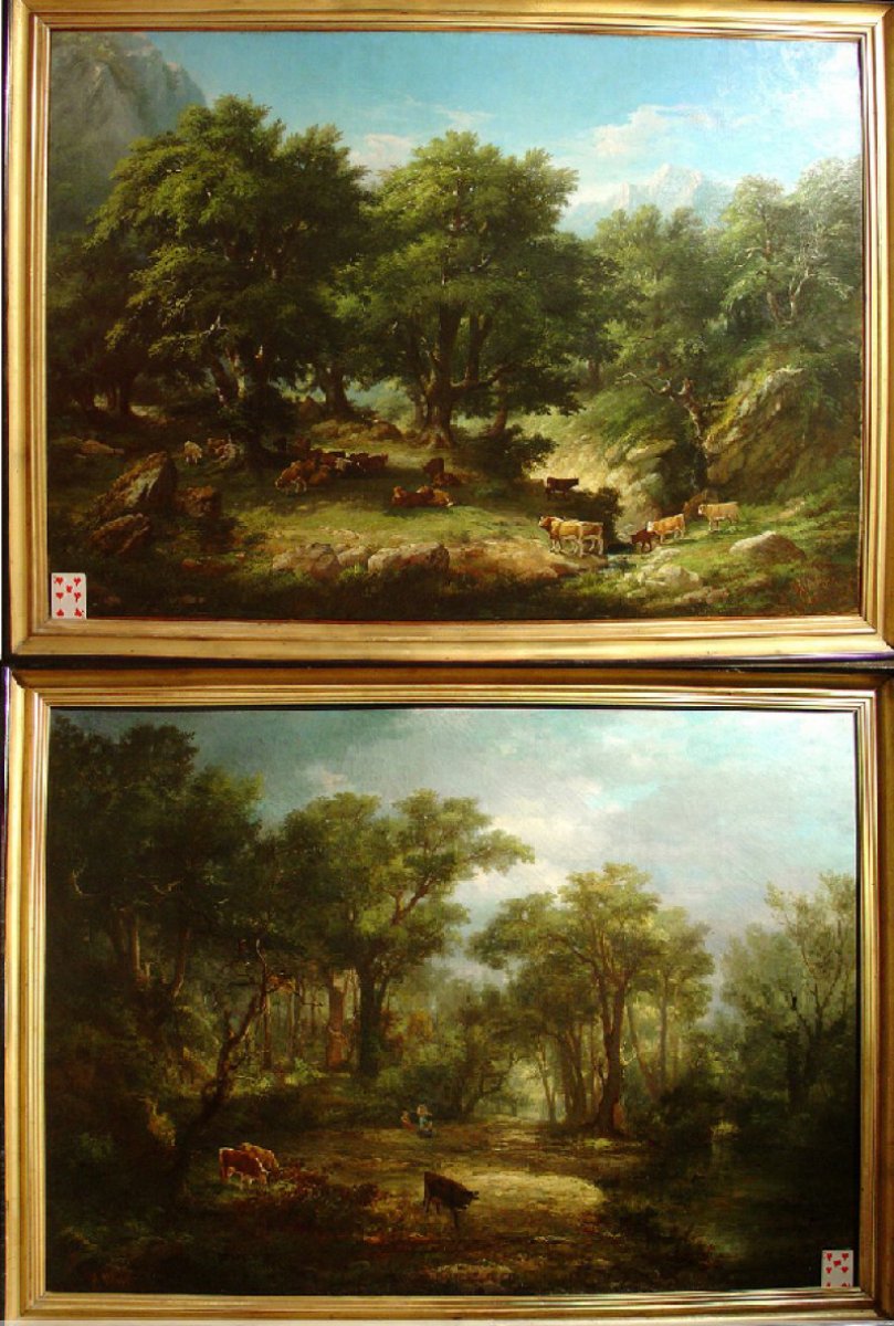 809x1200 Pair Of 19th C.romantic French Painting Signed A. - French Painting