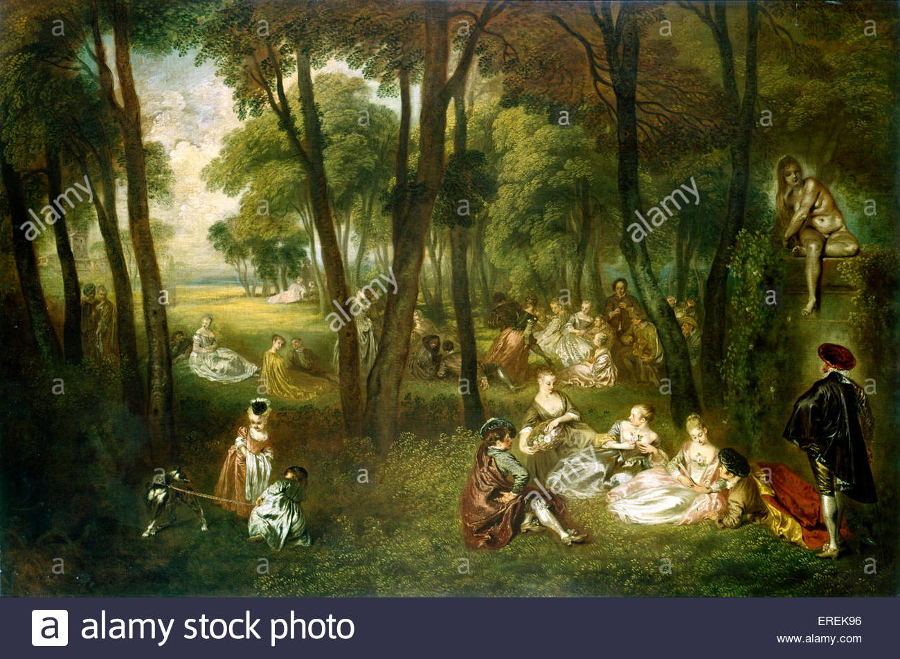 1300x952 In A Park By Antoine Watteau, C.1718 - French Park Painting