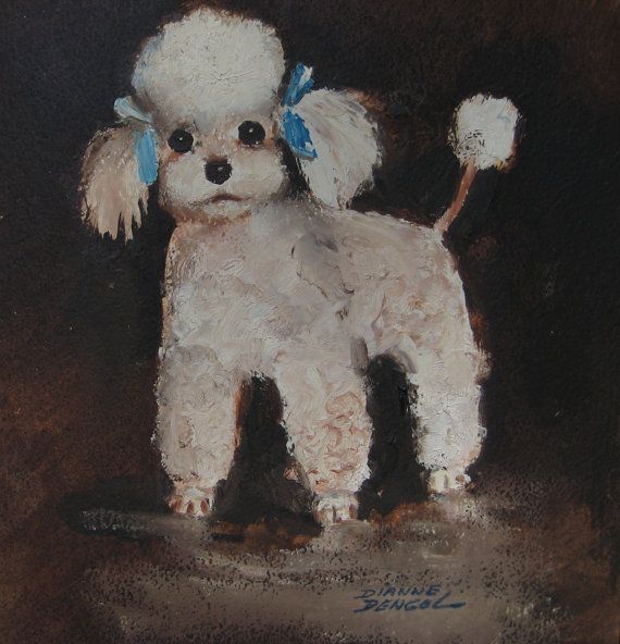 570x592 Vintage French Poodle Painting By Dianne Bengol White Poodle Blue - French Poodle Painting