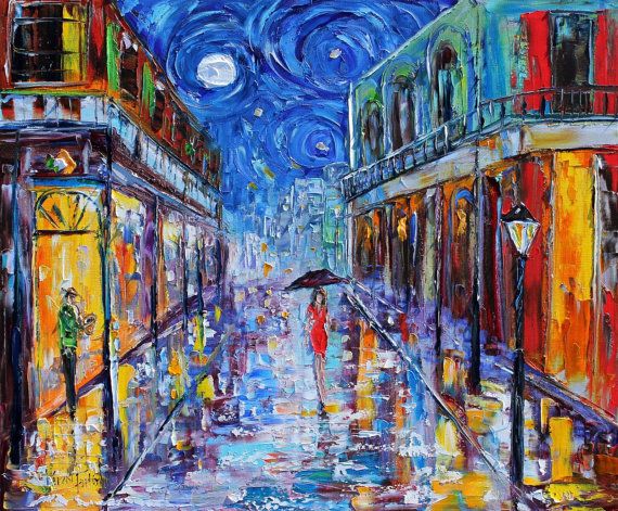 570x471 Original Oil New Orleans Rain French Quarter Painting By - French Quarter Painting