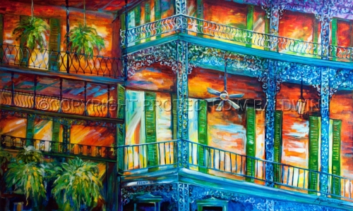500x300 Painting New Orleans French Quarter Cityscape (Original Art By - French Quarter Painting