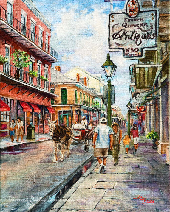 570x712 Royal Street Antique Shops With Horse Carriage And Gas Lights - French Quarter Painting
