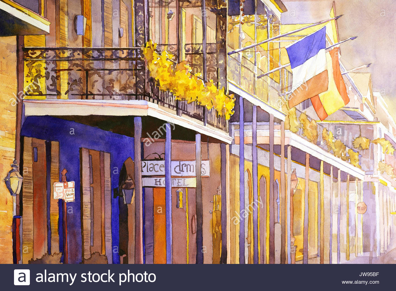 1300x956 Watercolor Painting Of Colonial Architecture In The French Quarter - French Quarter Painting