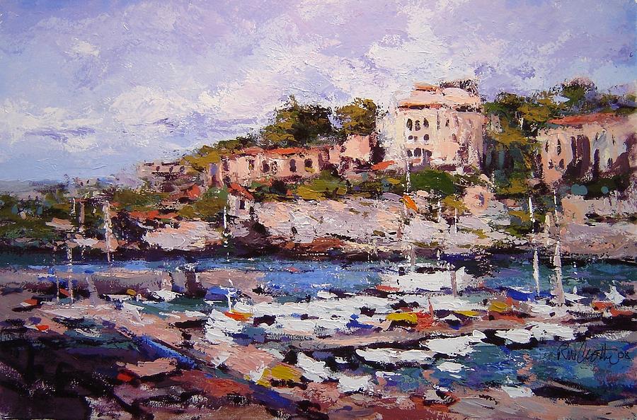 900x594 Harbor At Cassis France Painting By R W Goetting - French Riviera Painting