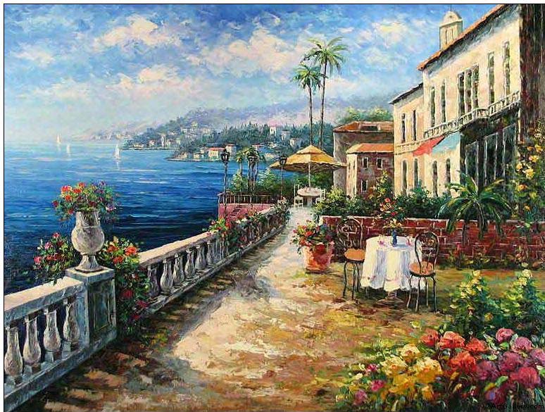 774x585 Mediterranean Oil Painting,mediterranean Vista Riviera - French Riviera Painting