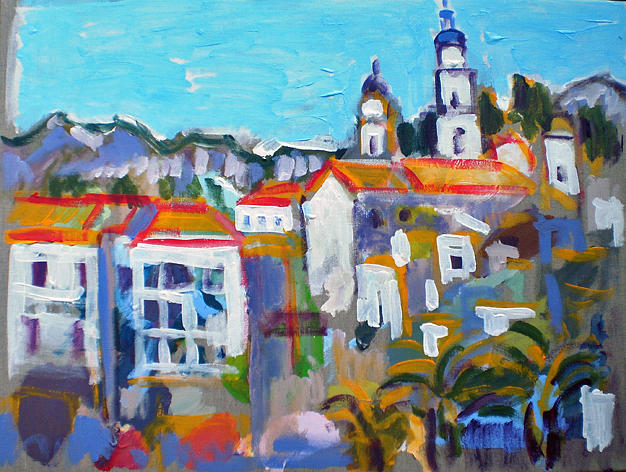 626x472 Menton French Riviera Painting By Chevassus Agnes Jean Pierre - French Riviera Painting