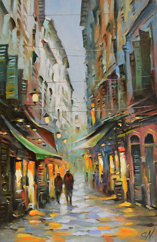 519x800 Oil Painting Rain In Old Town Nice, Provence, France - French Riviera Painting