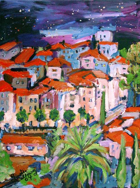 486x650 Village French Riviera Painting By Ginette Callawa By Ginette Callaway - French Riviera Painting
