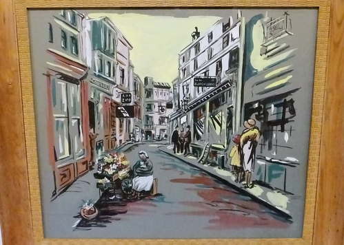 499x356 Mid Century Modern Original Art French Street Painting Signed - French Street Painting