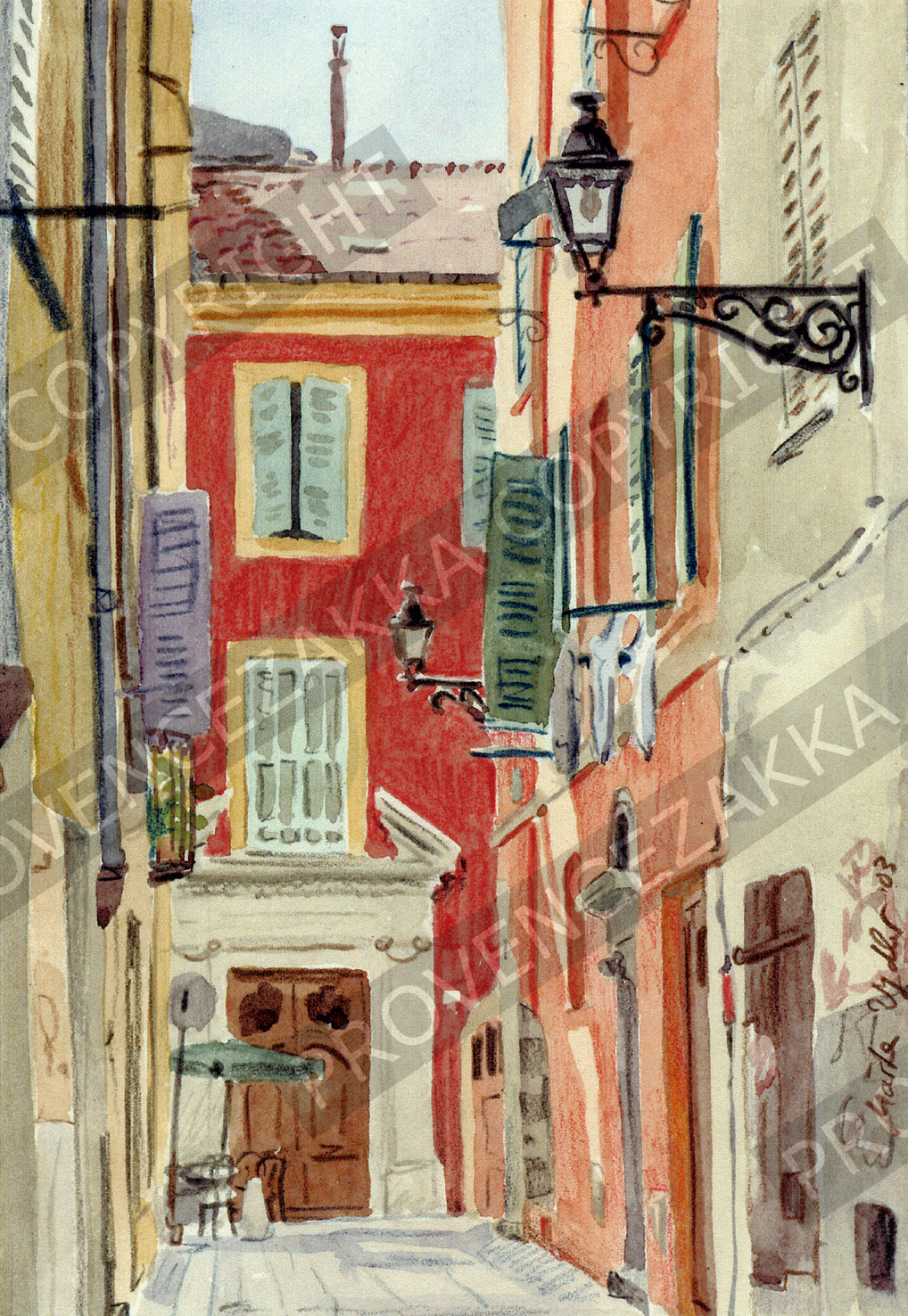 1018x1476 Nice Jesus Street, Water Color Painting, Signed Print Provence - French Street Painting