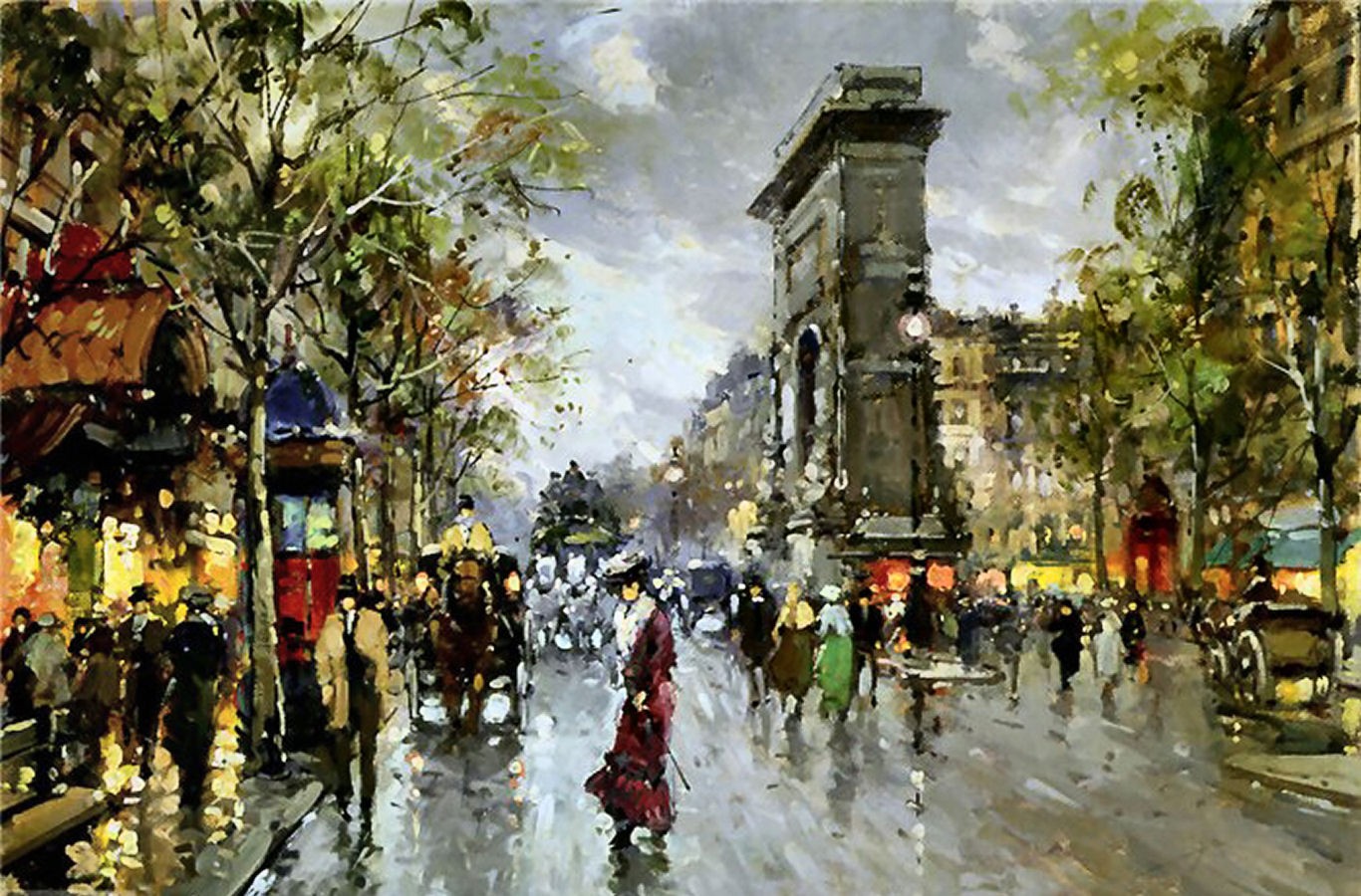 1366x900 Other French Street Scene Cityscape Paris Painting Architecture - French Street Painting