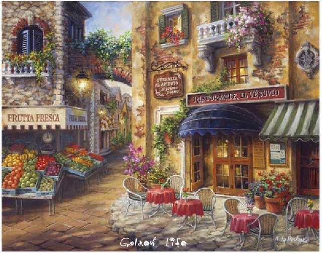 640x502 Authentic Dmc French 14ct Cross Stitch Kits Oil Painting Street - French Street Painting