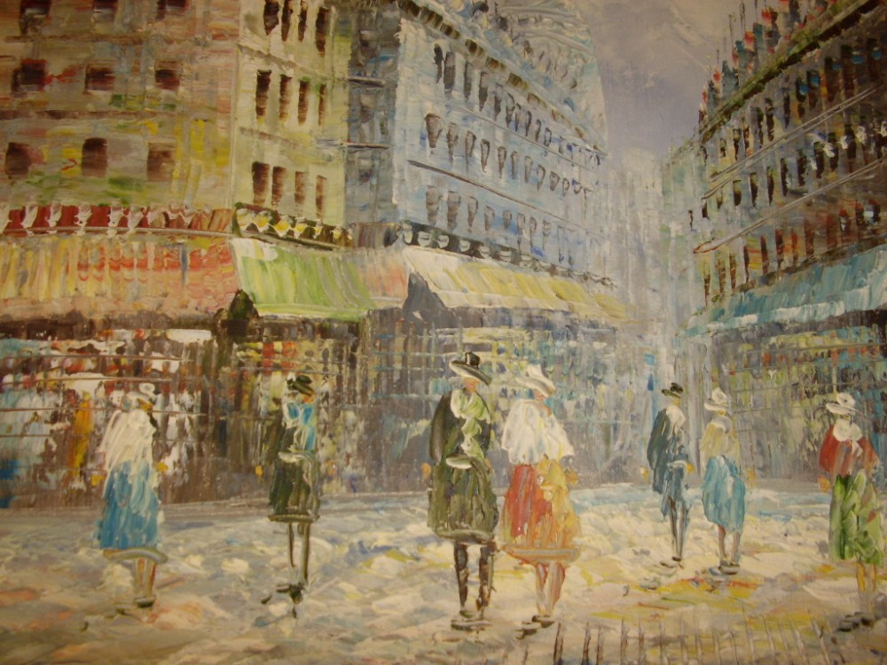1000x750 Impressionist Oil Painting Of French Street Scene 313824 - French Street Scene Oil Painting