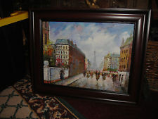 225x169 J Bardot Eiffel Tower Paris Market Street Scene Oil - French Street Scene Oil Painting