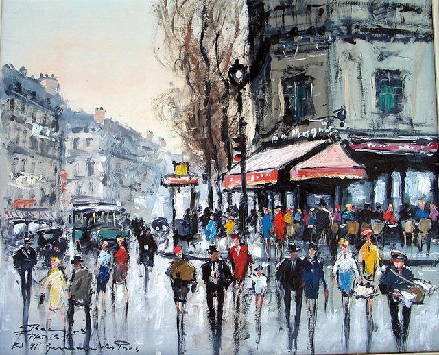 French Street Scene Oil Painting At PaintingValley.com | Explore ...