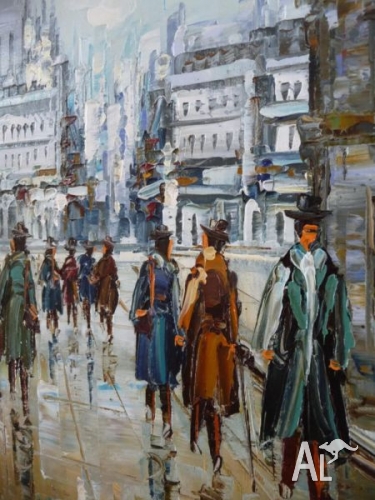 375x500 Oil Painting With Frame Paris - French Street Scene Oil Painting