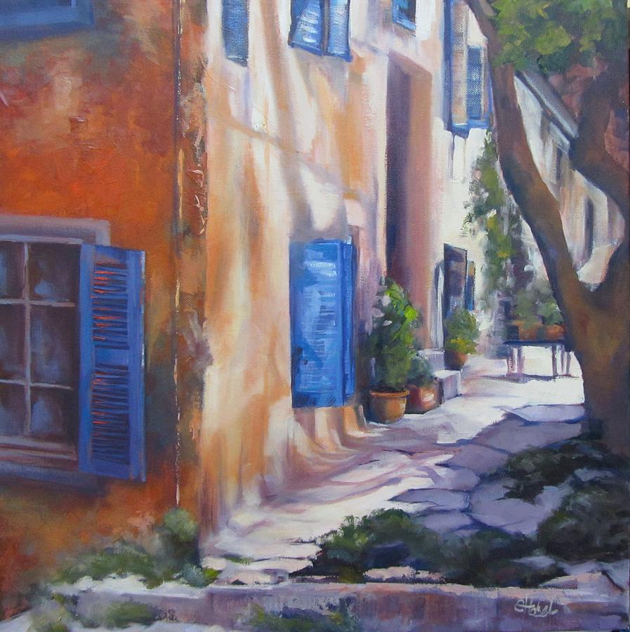 897x900 Siesta Time French Village Oil Painting Painting By Chris Hobel - French Street Scene Oil Painting