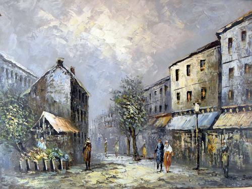 500x375 Unknown Artist - French Street Scene Oil Painting